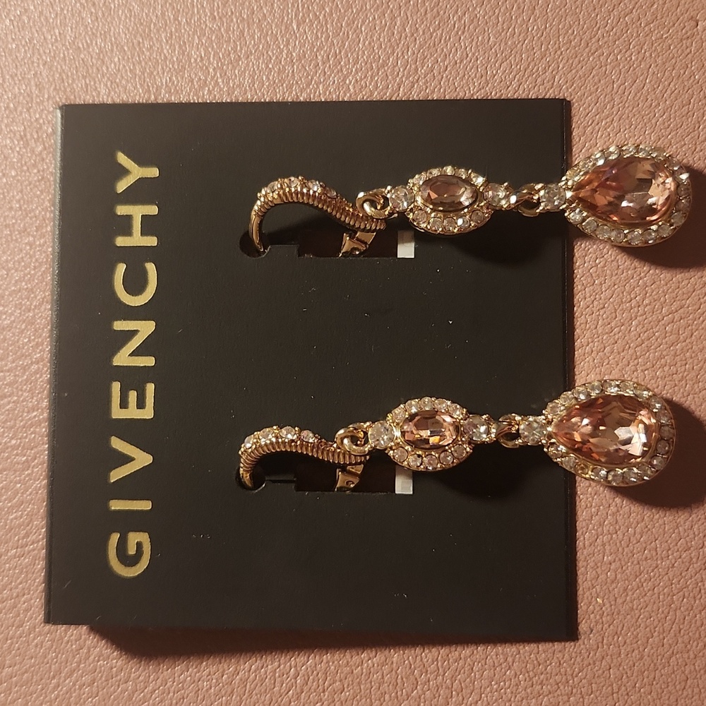 Givenchy Gold-tone Drop Earrings with Pink Crystals